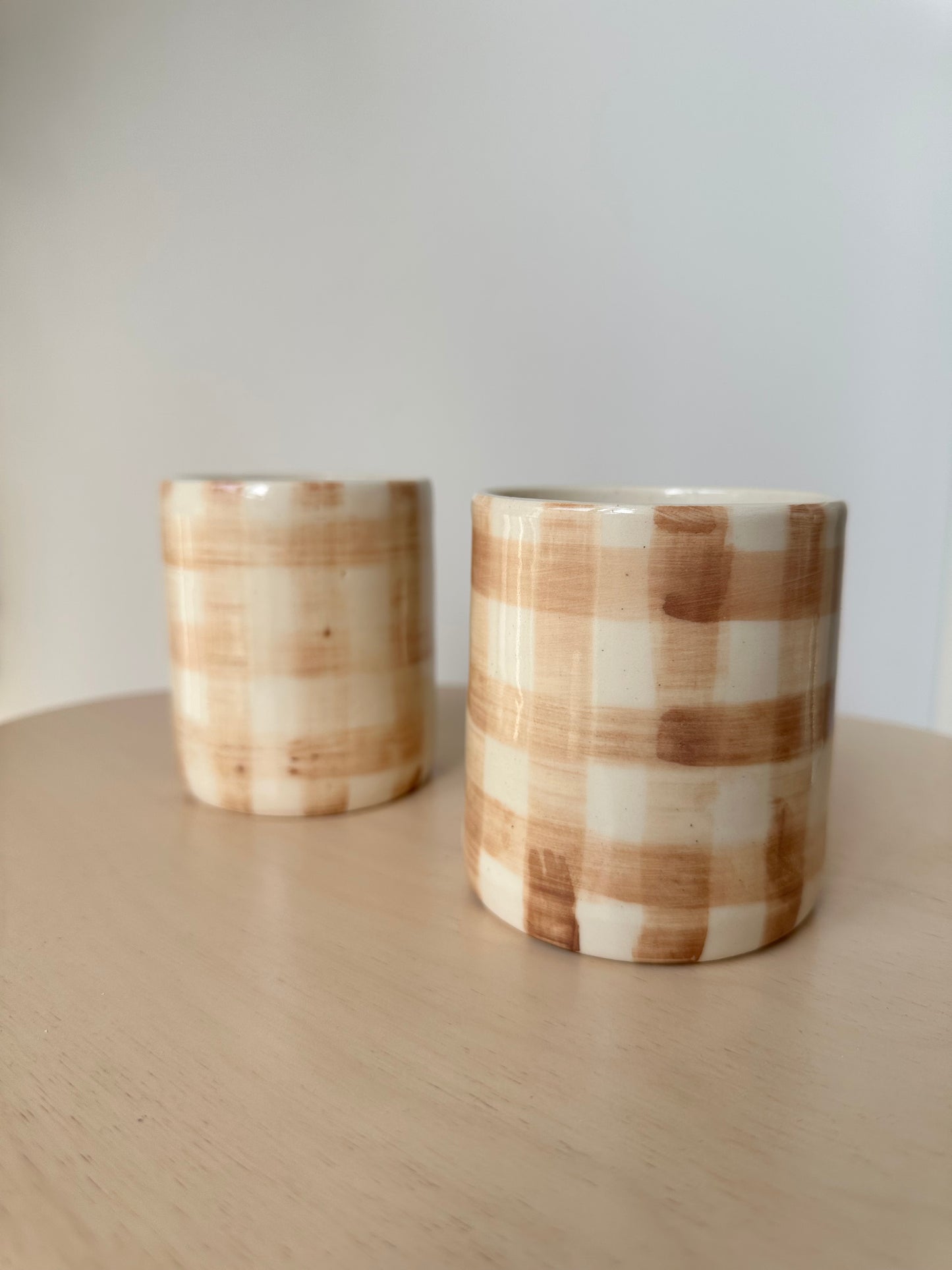 brown gingham cup